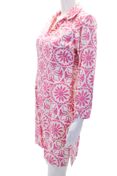 Melly M Dress Long Sleeve Collared V Neck Floral Dress Pink Size 6