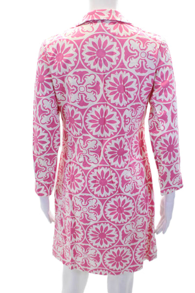 Melly M Dress Long Sleeve Collared V Neck Floral Dress Pink Size 6