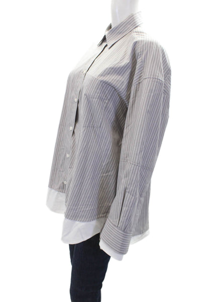 Zara Womens Cotton Long Sleeve Button Up Striped Blouse Gray Size S