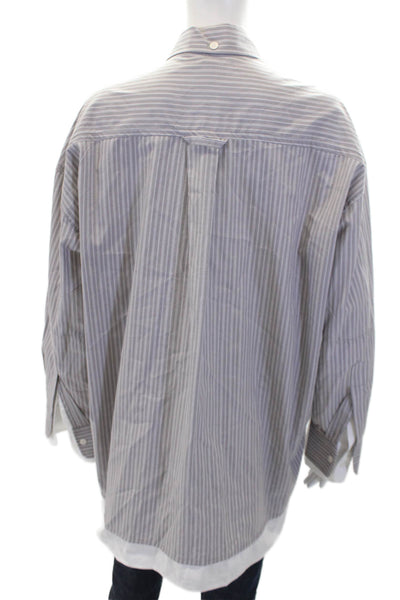 Zara Womens Cotton Long Sleeve Button Up Striped Blouse Gray Size S