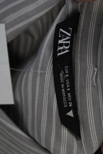 Zara Womens Cotton Long Sleeve Button Up Striped Blouse Gray Size S