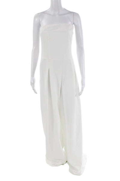 Boohoo Womens Back Zip Strapless Bandeau Wide Leg Jumpsuit White Size 14