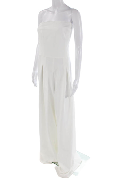 Boohoo Womens Back Zip Strapless Bandeau Wide Leg Jumpsuit White Size 14