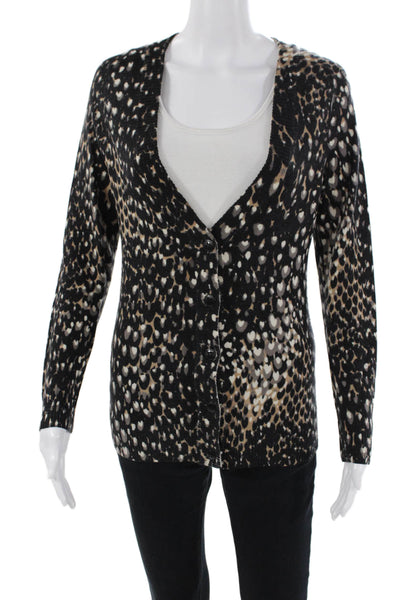 Trina Turk Womens Merino Wool Abstract Print Long Sleeve Cardigan Black Size S