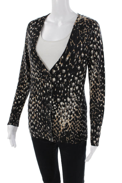 Trina Turk Womens Merino Wool Abstract Print Long Sleeve Cardigan Black Size S
