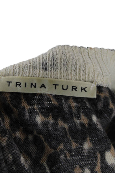 Trina Turk Womens Merino Wool Abstract Print Long Sleeve Cardigan Black Size S