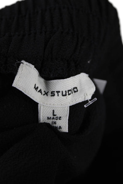 Max Studio Womens Elastic Waist Straight Leg Pants Black Size L