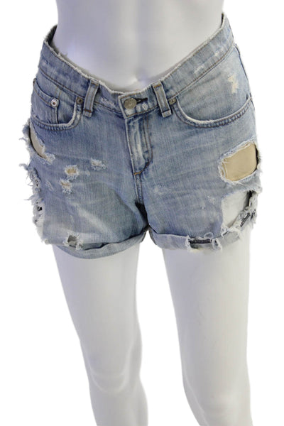 Rag & Bone Jean Womens Denim Distressed Cuffed Shorts Blue Cotton Size 25