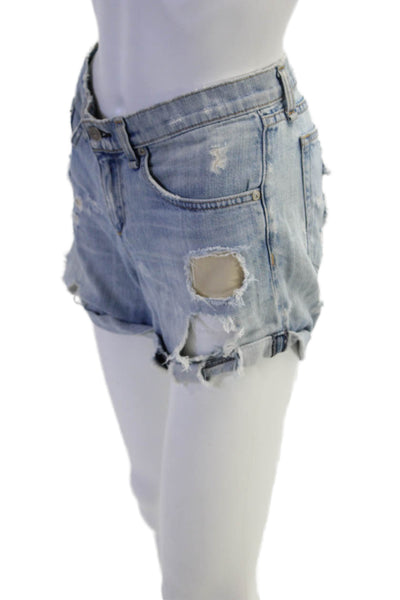 Rag & Bone Jean Womens Denim Distressed Cuffed Shorts Blue Cotton Size 25
