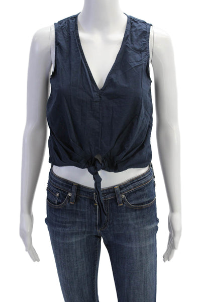 Ramy Brook Womens V Neck Cropped Tank Top Navy Blue Size Extra Small