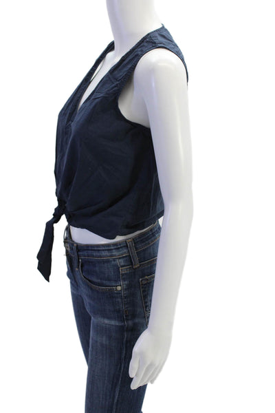 Ramy Brook Womens V Neck Cropped Tank Top Navy Blue Size Extra Small