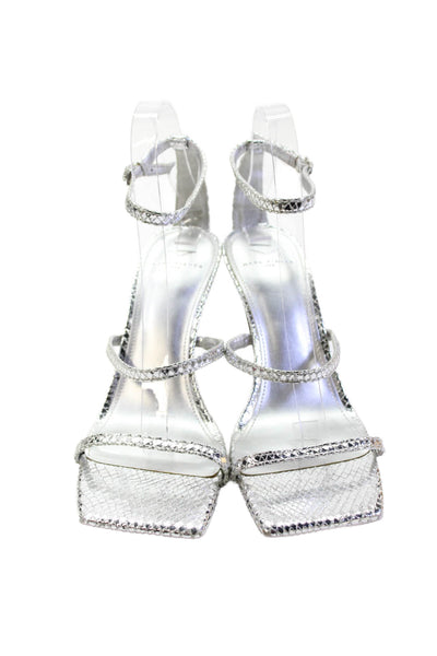 MARC FISHER LTD Womens Leather Ankle Strap Sandal Heels Silver Size 8 Medium