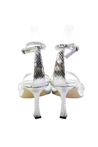 MARC FISHER LTD Womens Leather Ankle Strap Sandal Heels Silver Size 8 Medium