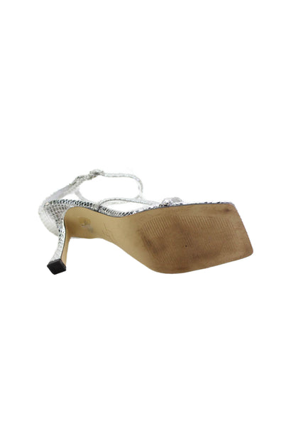 MARC FISHER LTD Womens Leather Ankle Strap Sandal Heels Silver Size 8 Medium