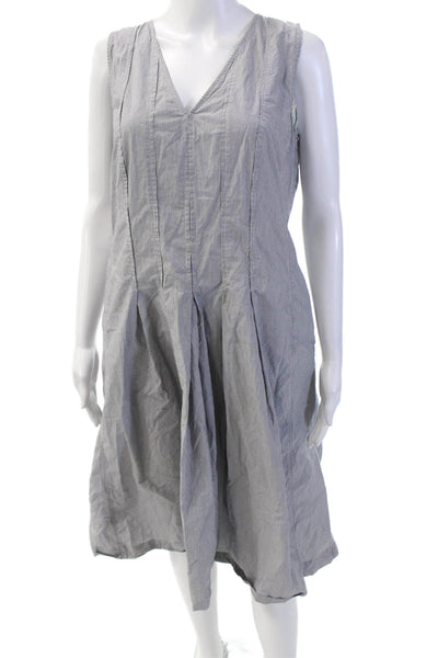 Ann Taylor Womens Back Zip Sleeveless V Neck Striped Dress Gray White Size 8