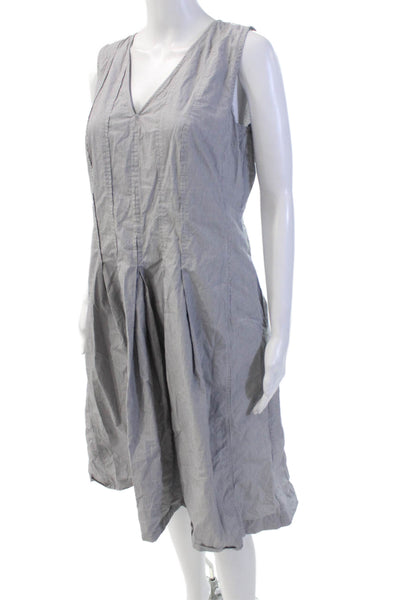 Ann Taylor Womens Back Zip Sleeveless V Neck Striped Dress Gray White Size 8