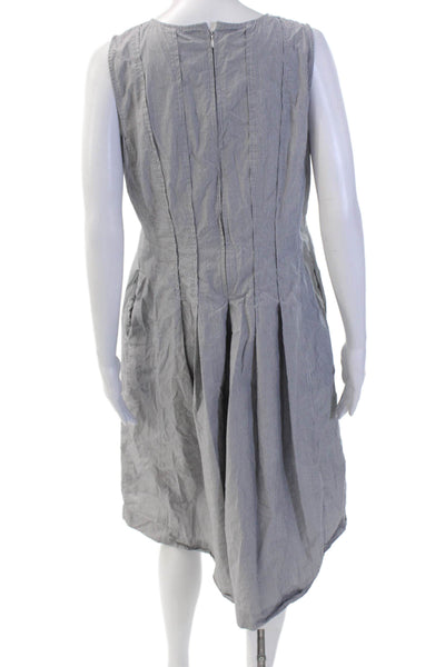 Ann Taylor Womens Back Zip Sleeveless V Neck Striped Dress Gray White Size 8