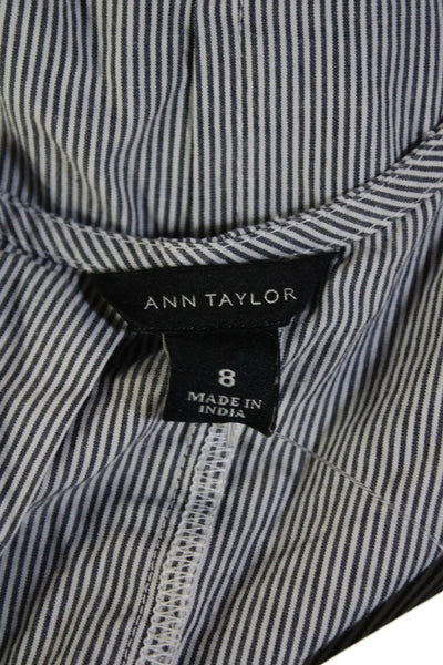 Ann Taylor Womens Back Zip Sleeveless V Neck Striped Dress Gray White Size 8
