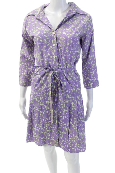 Samantha Sung Womens 3/4 Sleeve Button Front Abstract Dress Purple White Size 4