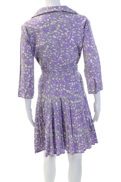 Samantha Sung Womens 3/4 Sleeve Button Front Abstract Dress Purple White Size 4