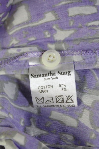 Samantha Sung Womens 3/4 Sleeve Button Front Abstract Dress Purple White Size 4