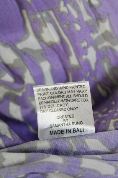 Samantha Sung Womens 3/4 Sleeve Button Front Abstract Dress Purple White Size 4