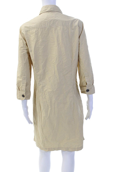 0039 Italy Womens Button Front Short Sleeve Collared Dress Beige Size Large