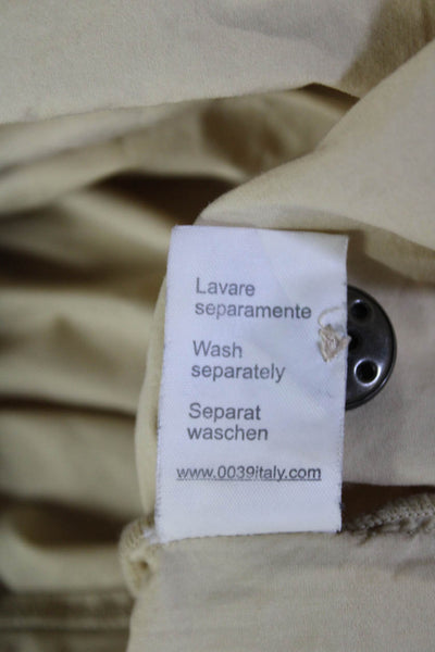 0039 Italy Womens Button Front Short Sleeve Collared Dress Beige Size Large