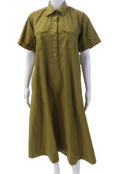 Alex Mill Womens Short Sleeve Collared Midi Shirt Dress Brown Cotton Size Small