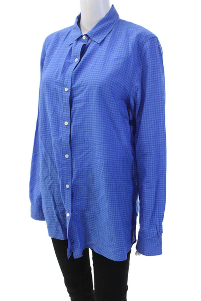 J. Mclaughlin Womens Button Front Collared Gingham Shirt Blue Cotton Medium