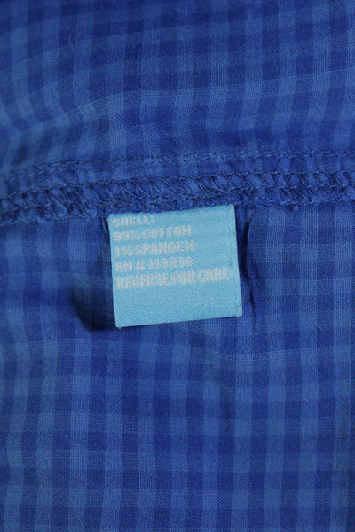 J. Mclaughlin Womens Button Front Collared Gingham Shirt Blue Cotton Medium