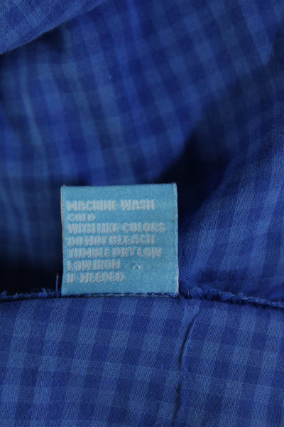 J. Mclaughlin Womens Button Front Collared Gingham Shirt Blue Cotton Medium