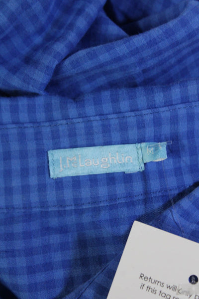 J. Mclaughlin Womens Button Front Collared Gingham Shirt Blue Cotton Medium