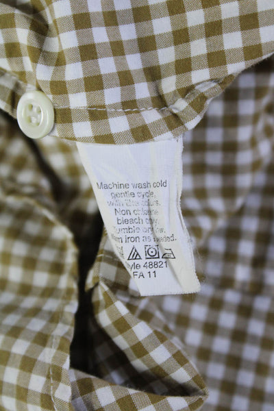 J Crew Womens Button Front Long Sleeve Gingham Shirt Brown White Cotton Size 4