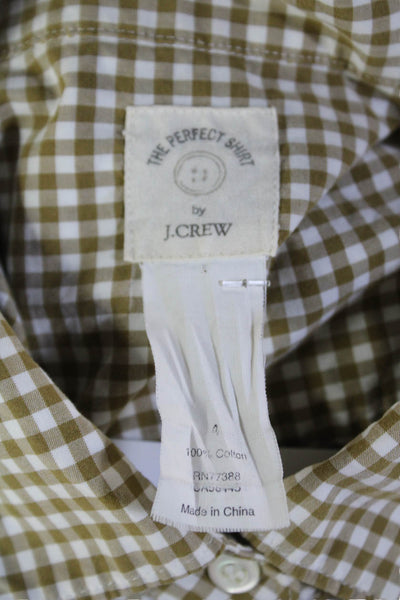 J Crew Womens Button Front Long Sleeve Gingham Shirt Brown White Cotton Size 4