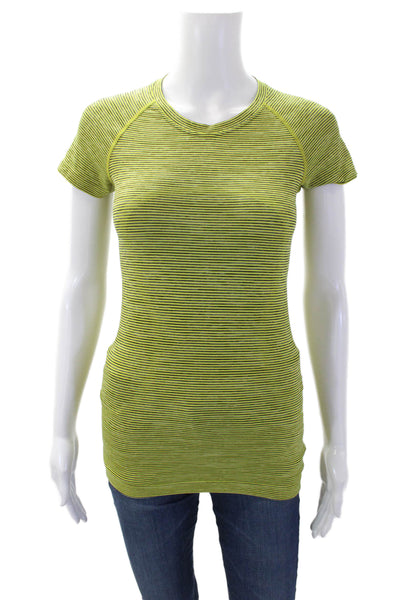 Lululemon Lululemon Womens Striped Short Sleeve Activewear Top Yellow Size 4