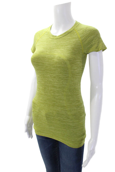 Lululemon Lululemon Womens Striped Short Sleeve Activewear Top Yellow Size 4