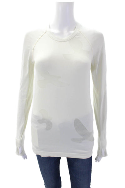 Oiselle Womens Round Neck Long Sleeve Activewear Top Cream Size S