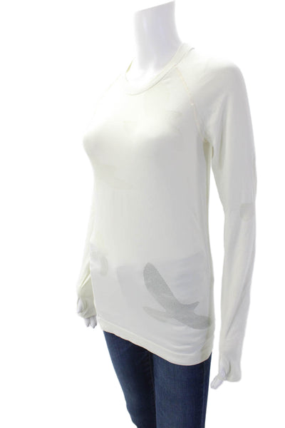Oiselle Womens Round Neck Long Sleeve Activewear Top Cream Size S