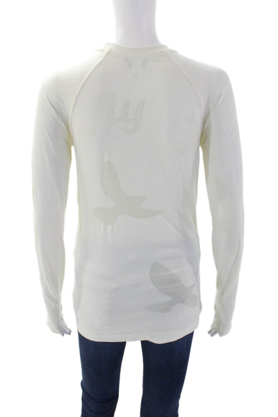 Oiselle Womens Round Neck Long Sleeve Activewear Top Cream Size S