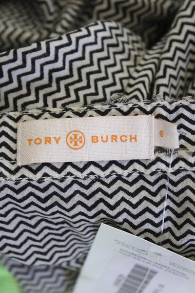 Tory Burch Womens Cotton Chevron Print Button Up Blouse Top Black Size 6