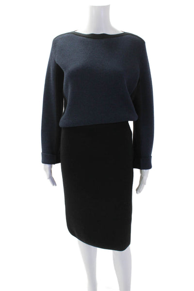 Alaia Womens Long Sleeves Sweater Dress Black Blue Wool Size EUR 40