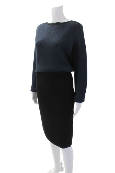 Alaia Womens Long Sleeves Sweater Dress Black Blue Wool Size EUR 40
