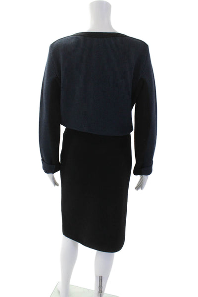 Alaia Womens Long Sleeves Sweater Dress Black Blue Wool Size EUR 40