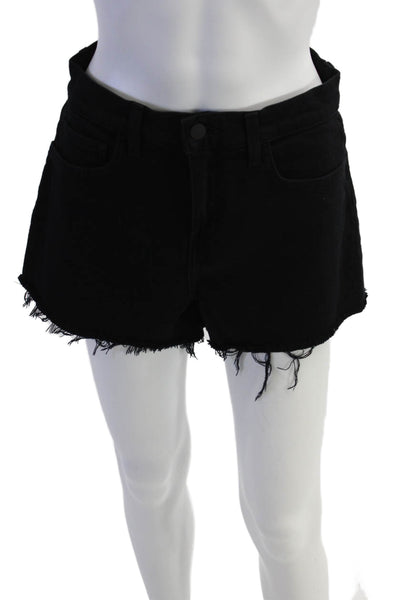 L Agence Womens Cotton Distressed Hem Casual Denim Shorts Black Size 26