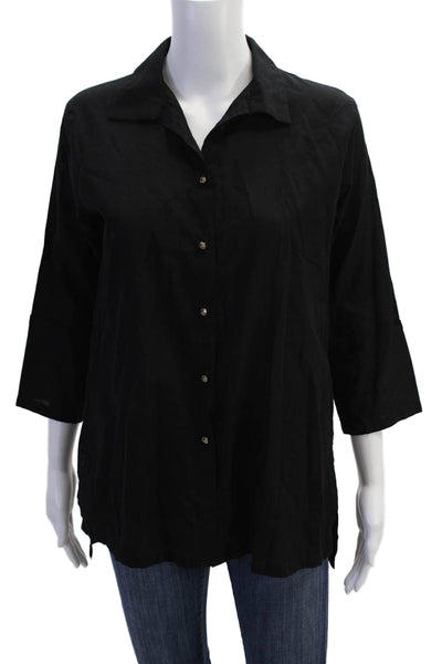 Diza Gabo Womens Collared Long Sleeve Button Front Sheer Blouse Black Size XS