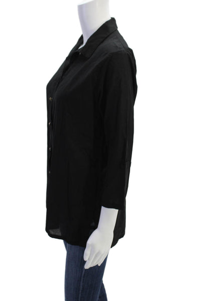Diza Gabo Womens Collared Long Sleeve Button Front Sheer Blouse Black Size XS