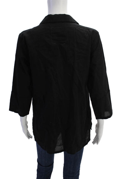 Diza Gabo Womens Collared Long Sleeve Button Front Sheer Blouse Black Size XS