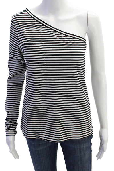 Robert Rodriguez Womens Cotton Striped Pocketed One Shoulder Top Black Size XS