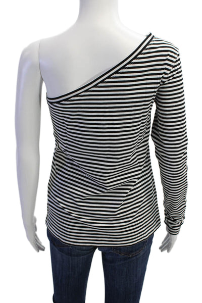Robert Rodriguez Womens Cotton Striped Pocketed One Shoulder Top Black Size XS